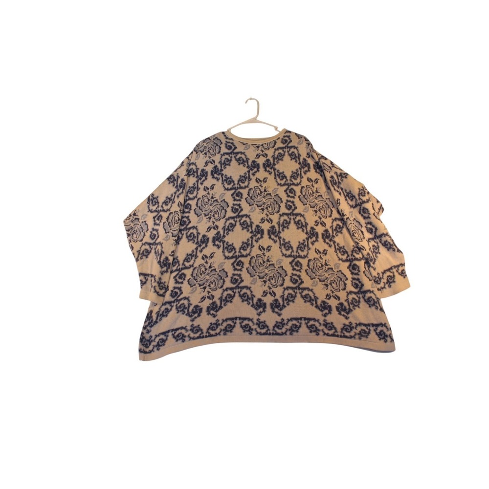 For You from Spiegel Sweater Women Beige Floral Knit Pullover Crewneck Outerwear